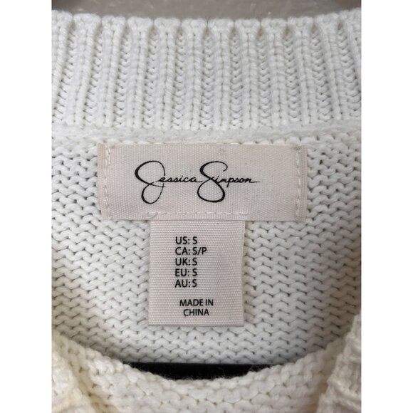Jessica Simpson Women’s Cream Knit Sweater Small Crewneck Style Cotton Blend - Picture 4 of 7